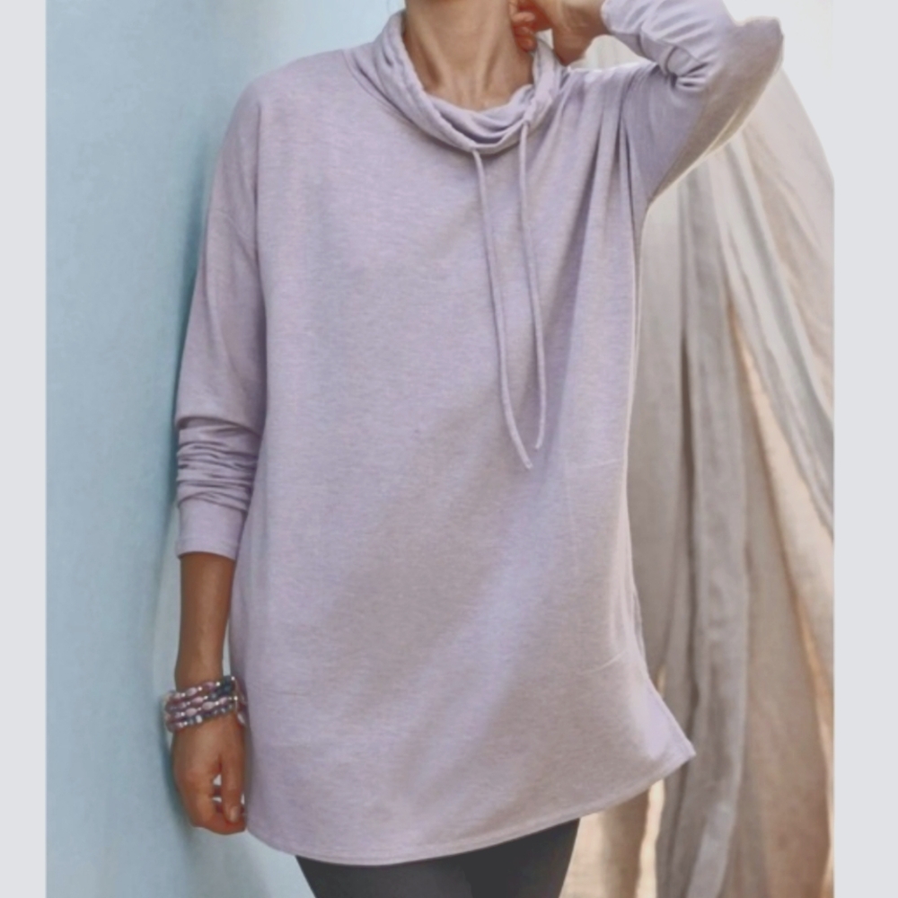 PureJill DrawString Cowl Neck Rayon Pullover Violet Women's Sz Medium Oversized